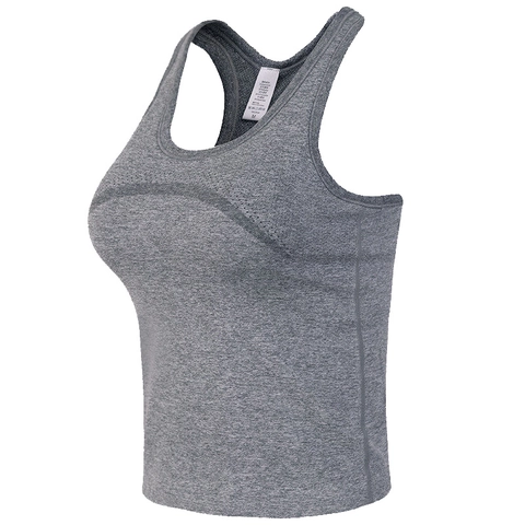 Women's Seamless Racerback Sports Tank Top With Removable Pads High Stretch Heather Knit Yoga Running Gym Workout Top
