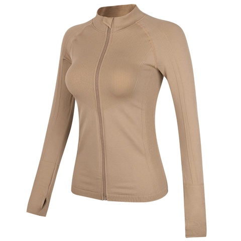 Women Slim Sports Jacket Zip Up Stand Collar Long Sleeve Yoga Top With Thumb Holes Moisture Wicking Workout Fitness Gym