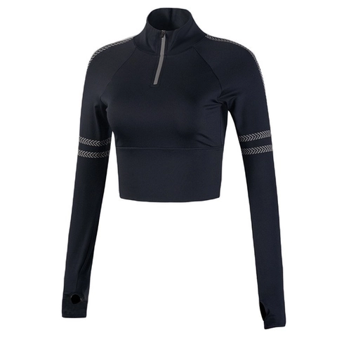 Γυναικείο Cropped Yoga Top Με Μισό Φερμουάρ Μακρύ Μανίκι Με Ενίσχυση Αθλητικό Μπλουζάκι Με Τρύπες Αντίχειρα Fitness Γυμναστήριο