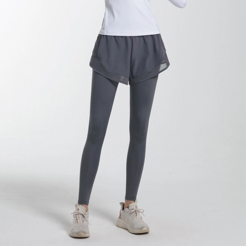 Leggings Deportivos de Capas de Cintura Alta para Mujer Secado Rápido Pantalones de Yoga Transpirables Doble Capa Control de Abdomen