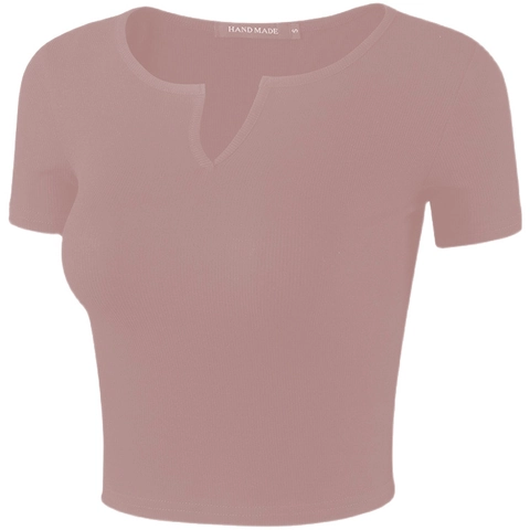 Women Ribbed V-Notch Crop Top Short Sleeve Slim Fit Yoga T-Shirt Quick Dry Breathable Sporty Athletic Gym Workout Top