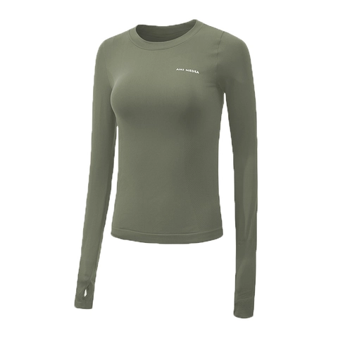 Maglietta Sportiva Donna Slim Fit Manica Lunga Yoga Top Traspirante Con Fori Per Il Pollice Asciugatura Rapida Running Shirt