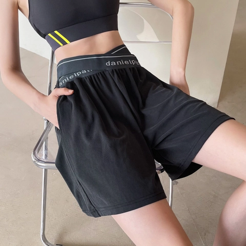 Pantalones Cortos Deportivos Sueltos de Secado Rápido para Mujer Cintura Alta con Banda de Cintura en V Cruzada Parte Inferior Atlética para Yoga Fitness