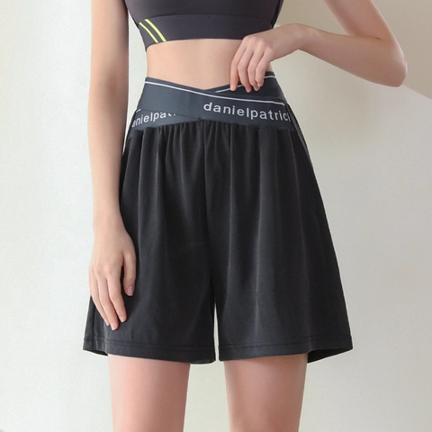 Pantalones Cortos Deportivos Sueltos de Secado Rápido para Mujer Cintura Alta con Banda de Cintura en V Cruzada Parte Inferior Atlética para Yoga Fitness