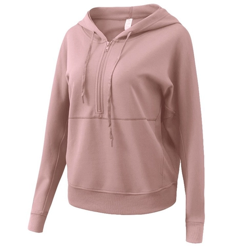 Women Casual Half Zip Hooded Sweatshirt Thickened Loose Sport Hoodie Solid Color Long Sleeve Yoga Gym Outerwear
