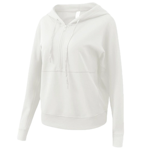 Women Casual Half Zip Hooded Sweatshirt Thickened Loose Sport Hoodie Solid Color Long Sleeve Yoga Gym Outerwear