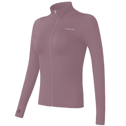 Women Slim Fit Yoga Jacket Long Sleeve Fitness Running Top With Thumb Holes Breathable Sporty Stand Collar Outdoor Coat