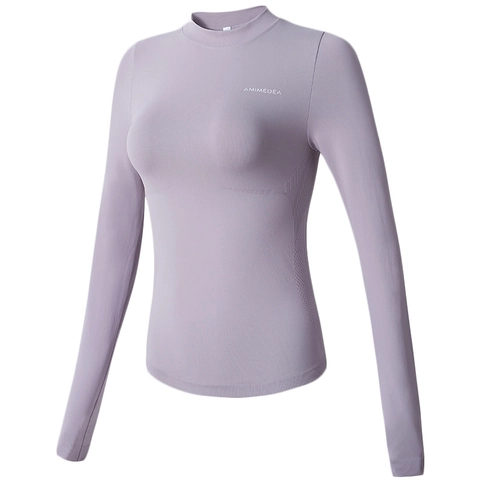 Camiseta Deportiva de Manga Larga para Mujer Ajustada Cuello Redondo Secado Rápido Malla Transpirable para Yoga Running Fitness