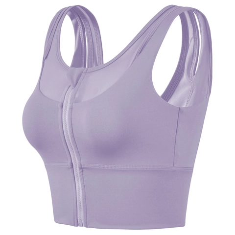 Sujetador Deportivo de Alto Impacto para Mujer con Cremallera Frontal Acolchado Transpirable Malla Yoga Vest Antigolpes Crop Top
