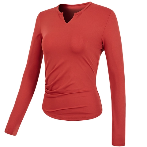 Γυναικείο Slim Fit Μακρυμάνικο Top Γιόγκα Λαιμόκοψη με Εγκοπή Σουρωτό στο Πλάι Αθλητικό T-Shirt Αναπνεύσιμο Ελαστικό