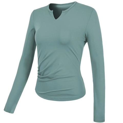 Γυναικείο Slim Fit Μακρυμάνικο Top Γιόγκα Λαιμόκοψη με Εγκοπή Σουρωτό στο Πλάι Αθλητικό T-Shirt Αναπνεύσιμο Ελαστικό