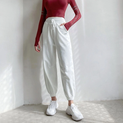 Damen Casual Baumwollmischung Jogginghose Hohe Taille Lockere Sportpants Mit Kordelzug Taschen Für Fitness Laufen Hose