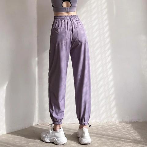 Damen High Waist Sport Jogginghose Locker Schnelltrocknend Fitness Yoga Hose Mit Kordelzug Taschen