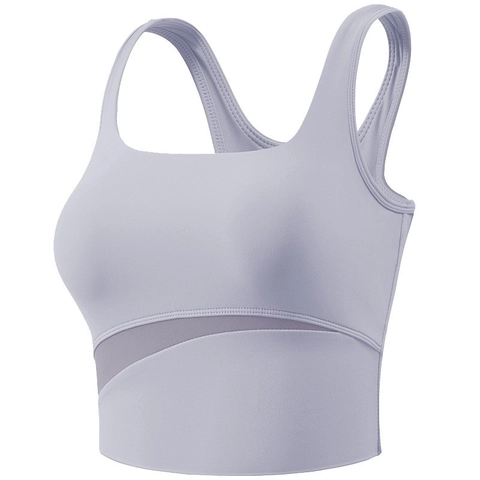 Sujetador Deportivo Antichoque para Mujer Chaleco de Yoga con Empalme de Malla Cuello Cuadrado Correr Fitness Entrenamiento Camiseta sin Mangas Deportiva