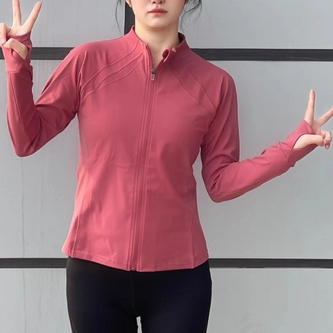 Damen Slim Fit Sportjacke Langarm Reißverschluss Lauf Yoga Mantel Mit Daumenlöchern Feuchtigkeitsableitendes Workout Top
