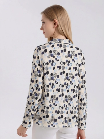 Camisa de Manga Larga para Mujer Mezcla de Seda de Mora y Viscosa con Solapa y Cremallera Estampado de Lunares Top Casual