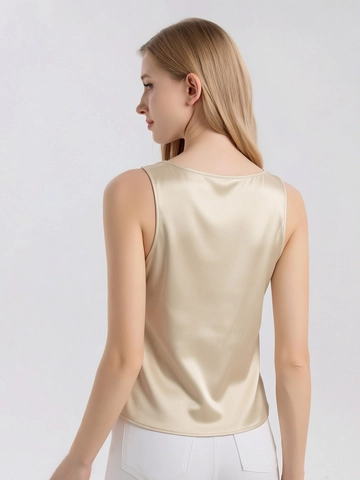 Canotta da Donna in Seta di Gelso Scollo a V Senza Maniche Con Imbottiture al Petto Elegante Camisole in Raso di Seta 16 Momme