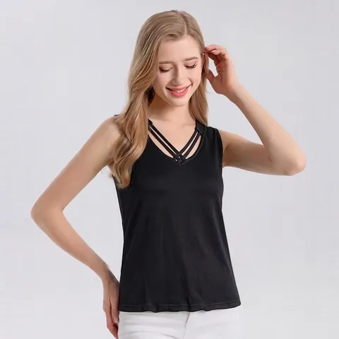 Women's Mulberry Silk Knit Tank Top V-Neck Crossover Strap Sleeveless Slim Fit Solid Color Casual Base Layer Top
