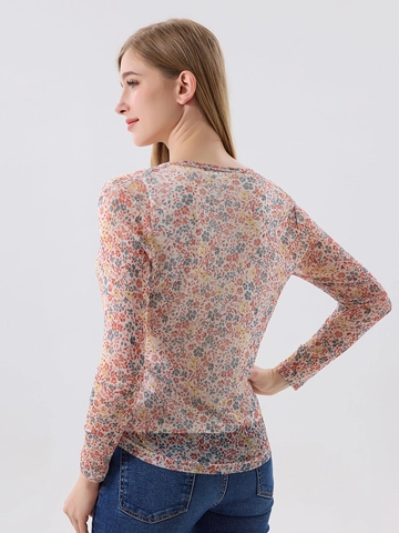 Women's 100% Mulberry Silk Mesh Floral Printed Sun Protection Cardigan Long Sleeve Single Breasted Breathable Lightweight Top