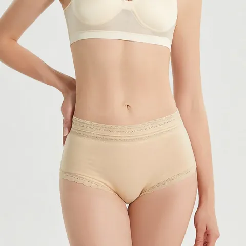Bragas de Seda de Morera 100% para Mujer Cintura Media Sin Costuras Transpirables Encaje Color Sólido Lencería de Lujo