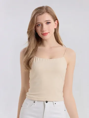 Women's 90% Mulberry Silk Camisole With Chest Pads Ultra-fine Adjustable Straps Seamless Slim Fit Sleeveless Top Base Layer