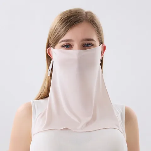 Women's Mulberry Silk Sun Protection Face Mask Breathable Cooling Neck Veil Adjustable Ear Hook Outdoor Cycling Shield