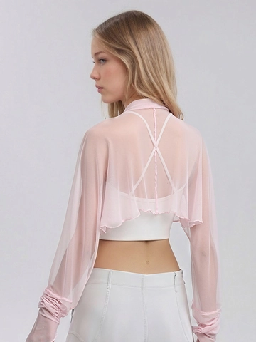 Bolero da Donna in 100% Seta di Gelso con Mesh per Protezione Solare Shrug Ultra Corto Trasparente a Maniche Lunghe