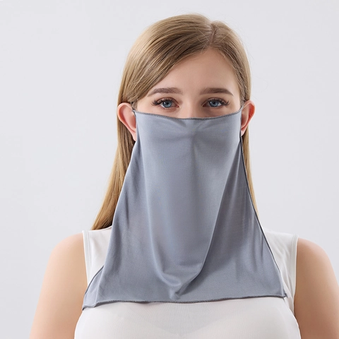 Women's Mulberry Silk Sun Protection Face Mask Breathable Cooling Neck Veil Adjustable Ear Hook Outdoor Cycling Shield