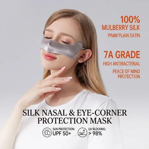 100% Mulberry Silk Nose Mask 19 Momme Antibacterial UPF 50 Plus Sun Protection Adjustable Ear Loops Breathable Face Guard