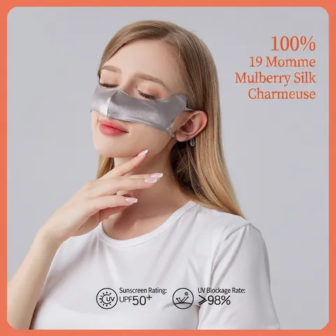 Mascherina Nasale in Seta di Gelso 100% 19 Momme Antibatterica UPF 50 Plus Protezione Solare Regolabile Traspirante