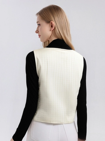 Chaleco Acolchado de Seda de Morera para Mujer Cuello en V Pata de Gallo Jacquard Chaqueta sin Mangas para Otoño
