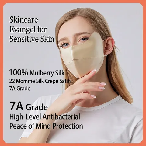 100% Mulberry Silk Sunscreen Mask Women 22 Momme Face Cover UPF50 Anti-UV Adjustable 3D Eye Corner Protection Breathable