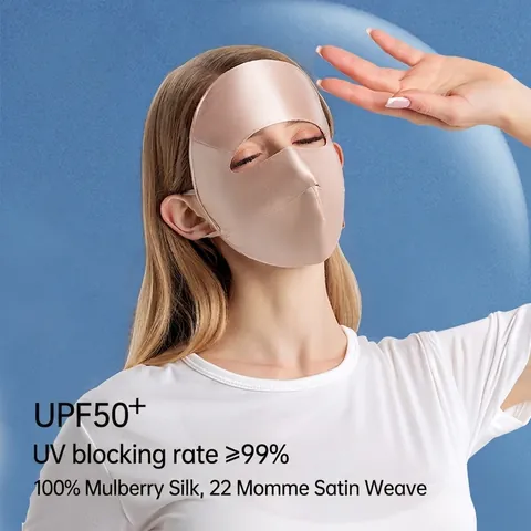 Maschera Facciale di Protezione Solare in Seta di Gelso 100% UPF 50+ Blocco UV Traspirante Lavabile Raso di Seta Scudo di Raffreddamento all'Aperto