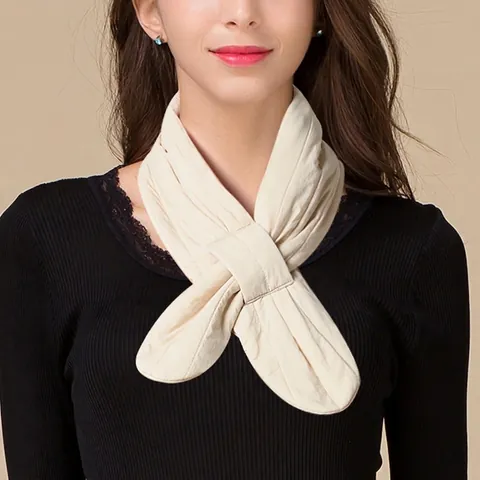 Women Winter Warm Quilted Neck Warmer 100% Mulberry Silk Filled Cross Pull Through Scarf Solid Color Soft Neck Gaiter
