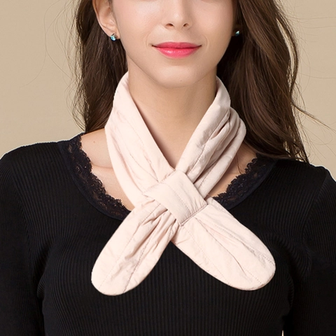 Women Winter Warm Quilted Neck Warmer 100% Mulberry Silk Filled Cross Pull Through Scarf Solid Color Soft Neck Gaiter