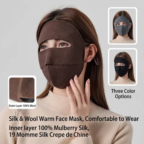 Máscara Térmica Invierno Exterior 100% Lana Interior Seda De Morera Prueba Viento Protección UV Pasamontaña Mujer Esquí Ciclismo