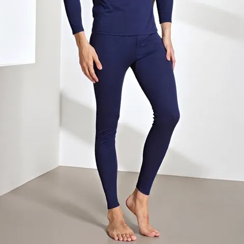 Pantalones Térmicos de Hombre 100 Por Ciento Lana Suave Cálido Base Layer Cintura Media Color Sólido Ropa Interior Invierno Slim Fit