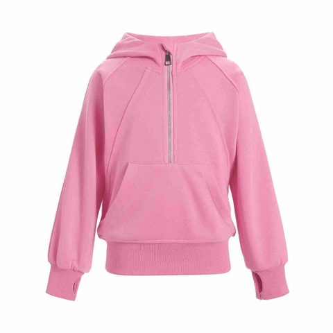 Kids Hoodie Met Halve Rits Katoenmix Zware Hoodie Met Kangoeroezak Duimgaten Voor Jongens Meisjes
