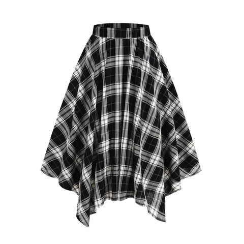 Damen Karierter Rock Mit Asymmetrischem Saum Elastischer Bund Retro Streetwear Karierte Midiröcke Für Tanzparty Mode