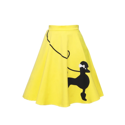 Women Vintage 1950s Poodle Print A-Line Swing Skirt High Waist Cotton Blend Casual Retro Rockabilly Party Short Skirt