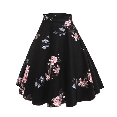 Gonna Donna Vintage con Stampa Floreale di Peonia a Trapezio Vita Alta Orlo Largo Lunghezza Media Elegante Retrò