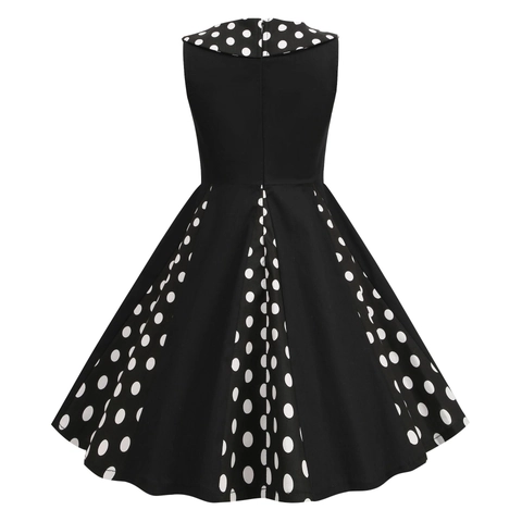 Vestido Sin Mangas de Lunares Vintage para Niñas Con Cuello Peter Pan Mezcla de Algodón Estilo Hepburn Vestido de Princesa de Fiesta
