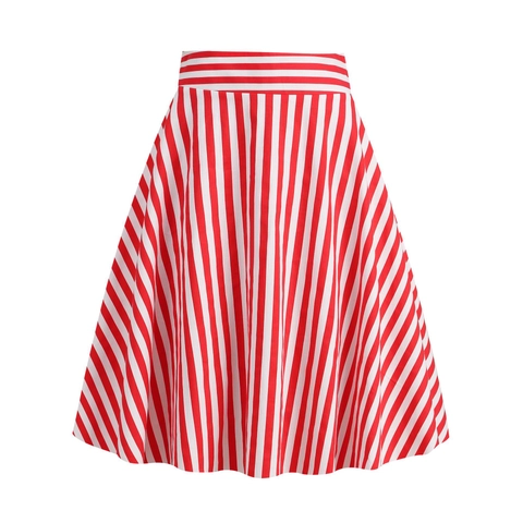Gonna Midi a Linea A Vintage a Vita Alta a Righe Verticali da Donna in Misto Cotone Gonna Svasata Casual Estiva alla Moda