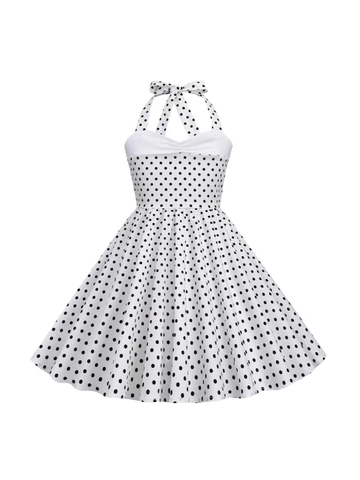 Mädchen Vintage Neckholder Punktiert Kleid Rockabilly Audrey Hepburn Stil Schleife Ausgestellt A-Linie Sommer Party Kleid