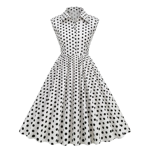 Vestido Swing Vintage Años 50 Con Lunares Para Mujer Sin Mangas Solapa Botones Frontales Línea A Rockabilly Cóctel Midi Algodón