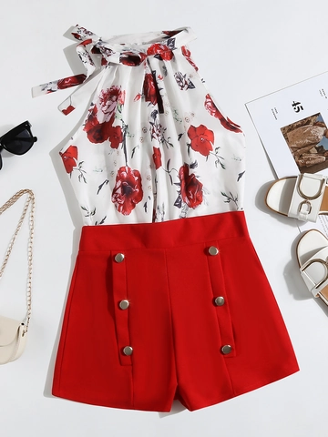Dames Bloemen Halter Top En Hoge Taille Shorts Set Zomer Casual Mouwloze Bedrukte Outfit Voor Vakantie
