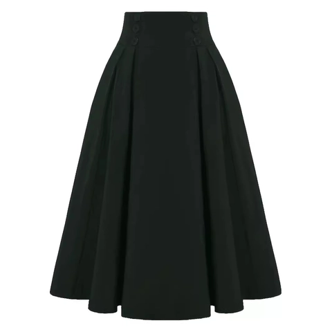 Jupe Midi en Ligne A à Taille Haute Rétro pour Femmes Élégante Jupe Évasée à Boutons Plissée Couleur Unie Jupe Décontractée pour Femme