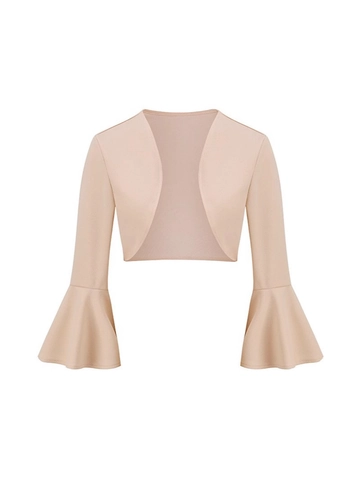 Women Cropped Bolero Shrug Flared Bell Sleeve Open Front Jacket Solid Color Polyester Vintage Casual Outerwear Cardigan