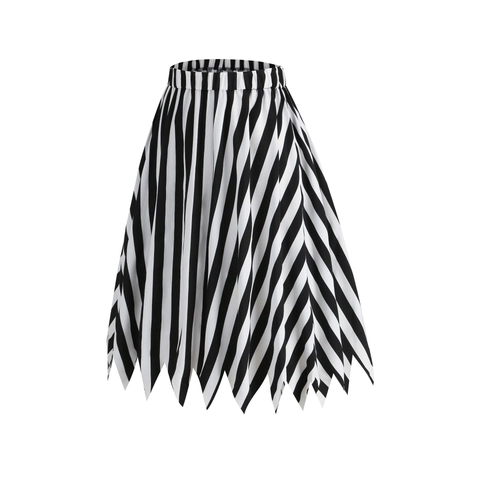 Falda de Pirata de Rayas Blancas y Negras Vintage para Mujer Y Diadema Con Dobladillo en Zigzag Falda Midi de Línea A