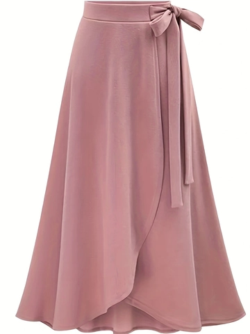 Gonna Midi a Portafoglio Tinta Unita Donna Casual Fiocco Irregolare Vita Alta Spacco Linea A Gonna Elegante Vacanza